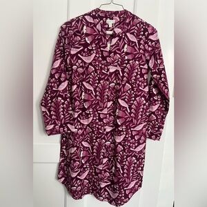 Garnet Hill Organic Cotton Flannel  night shirt XS Bird Pattern